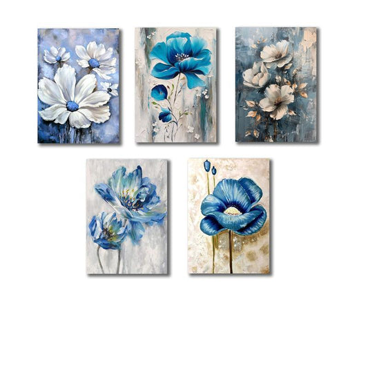 Multicolor Flower Design Wall Art - 5 Pcs Floral Artwork