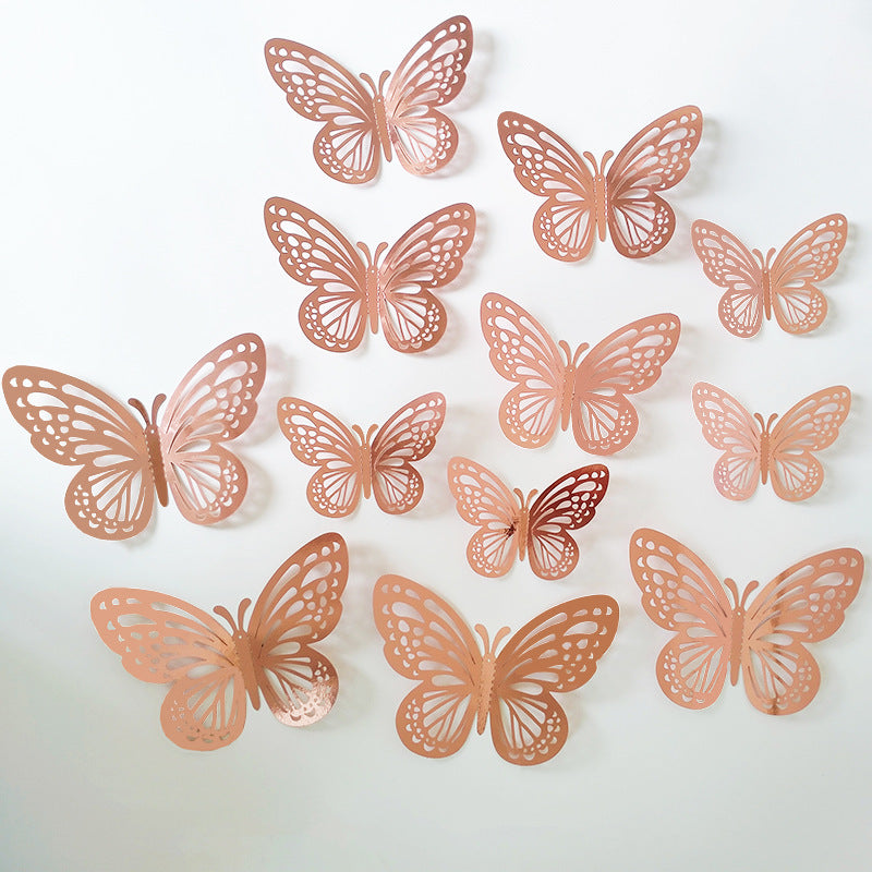 Foreign trade 3d Three-Dimensional Hollow butterfly wall stickers living room wall decorations holiday layout warm and romantic self-adhesive stickers
