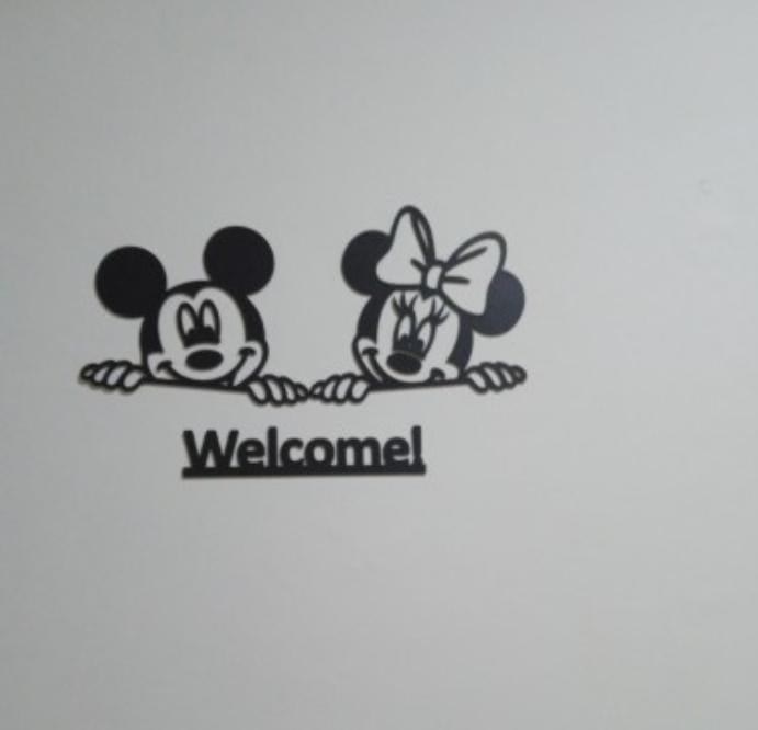 3D Mickey & Minnie Mouse Welcome  Wooden Wall Art