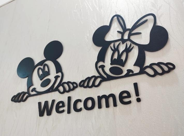 3D Mickey & Minnie Mouse Welcome  Wooden Wall Art