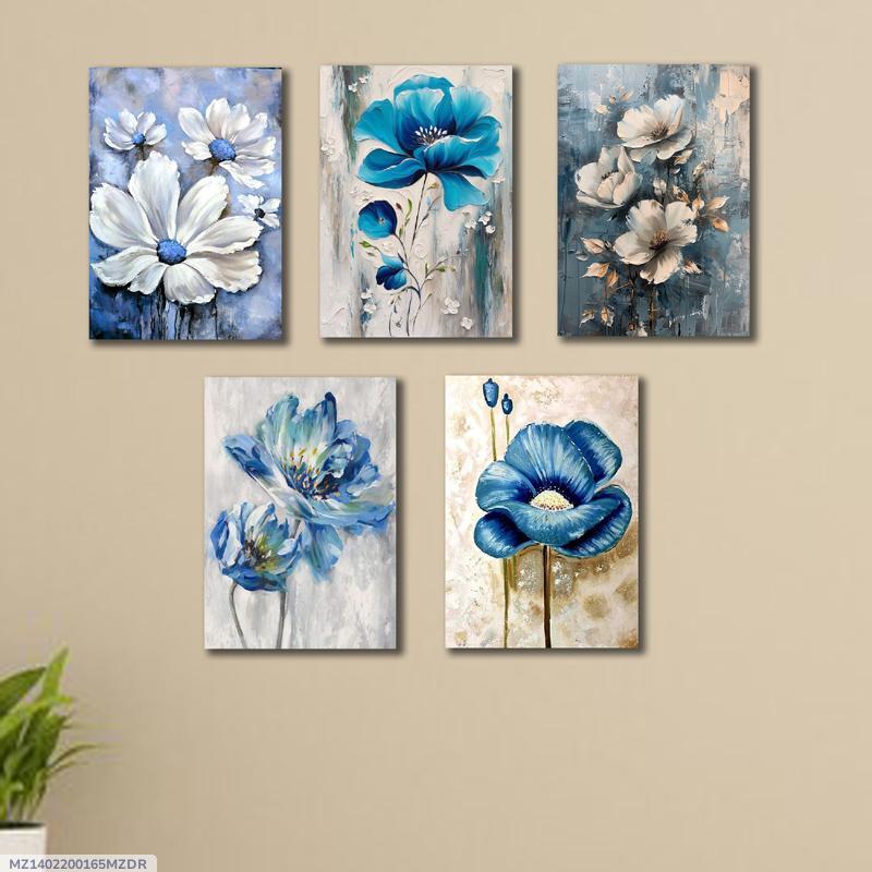 Multicolor Flower Design Wall Art - 5 Pcs Floral Artwork