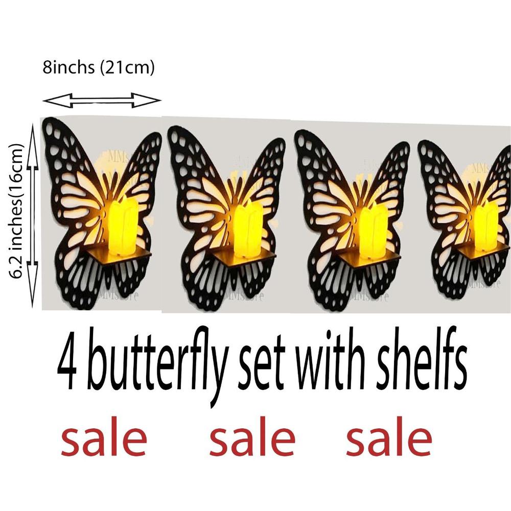 Modern Butterfly MDF Wall Mounted Shelf, Pack Of 4