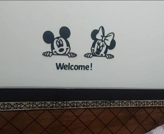 3D Mickey & Minnie Mouse Welcome  Wooden Wall Art