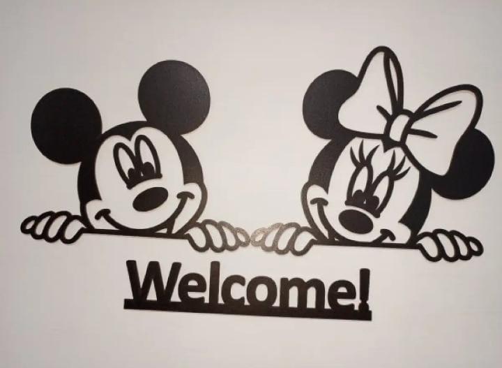 3D Mickey & Minnie Mouse Welcome  Wooden Wall Art